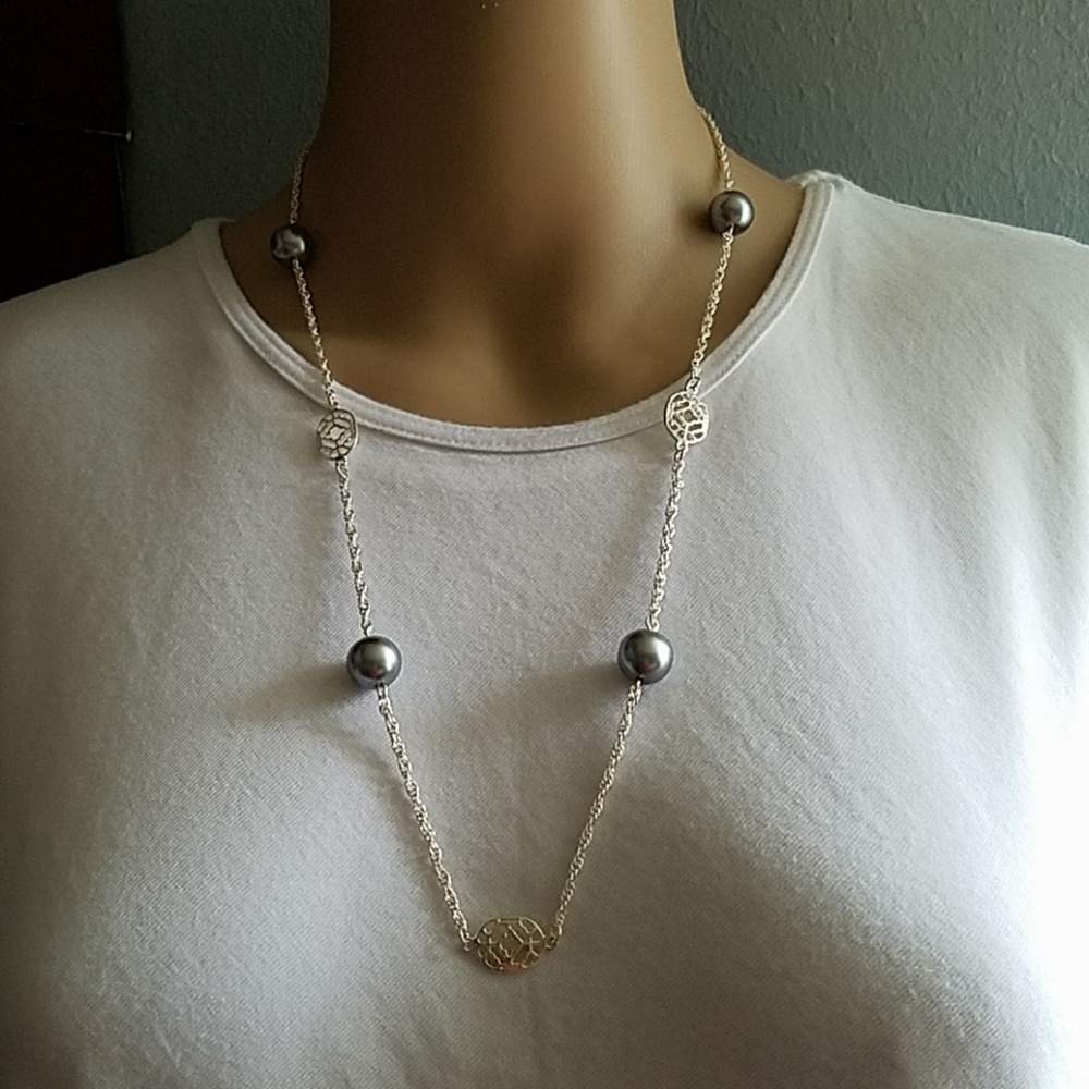 Silver plated 12mm glass pearl Necklace